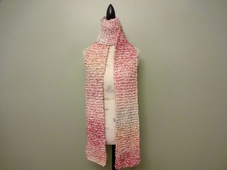 Women's Extra Long Variegated Pink and Neutral Scarf, Colorful Scarf, Hand Knit, Chunky Knit, Soft, Fluffy, Winter Scarf, Hand Made Gift image 6