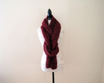 Women's Extra Long Cranberry Red Scarf, Claret Red, Dark Red, Hand Knit, Soft Fluffy Chunky Knit, Warm Scarf, Winter Scarf, Hand Made Gift