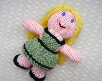 Blonde Dolly in Green Dress, Children's Toy, Stuffed Doll, Soft Toy, Baby Girl Gift