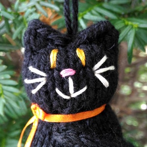 Handmade Knit Black Cat Ornament, Hanging Decoration for Halloween or Christmas image 2