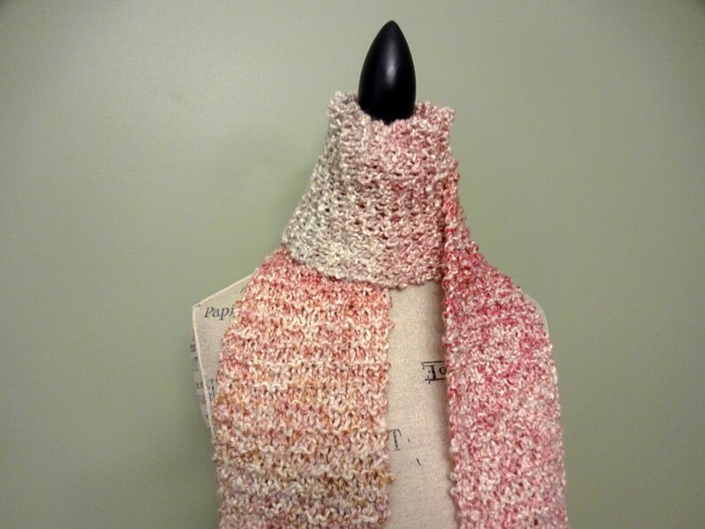 Women's Extra Long Variegated Pink and Neutral Scarf, Colorful Scarf, Hand Knit, Chunky Knit, Soft, Fluffy, Winter Scarf, Hand Made Gift image 7