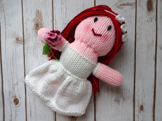 Bride Doll With Red Hair Redhead Hand Knit Dolly Soft Plush Toy Flower Girl Gift Etsy