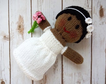 Hand Knit Bride Doll: African American Flower Girl Gift