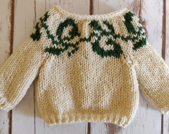 Hand Knit 18 Inch Doll Sweater: Peruvian Wool, Fair Isle Yoke