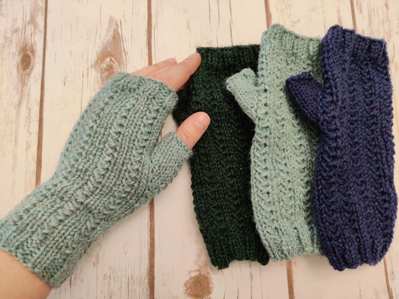 Hand Knit Wool Fingerless Mitts, Natural Fiber, Fingerless Gloves, Wool Gloves, Women's Gloves, Texting Gloves, Yankee Swap, Secret Santa image 1