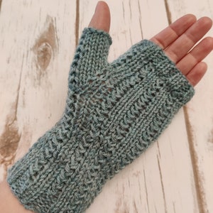 Hand Knit Wool Fingerless Mitts, Natural Fiber, Fingerless Gloves, Wool Gloves, Women's Gloves, Texting Gloves, Yankee Swap, Secret Santa image 5