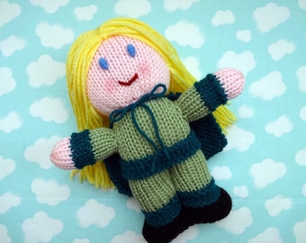 Hand Knit Superhero Doll, Blonde Supergirl, Children's Toy