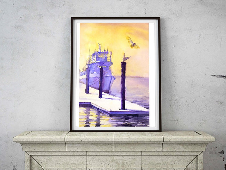 Tugboat & Birds at Morehead City North Carolina. Boat Artwork Etsy