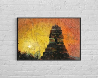 Travel essentials Tikal Mayan ruins Guatemala art for house Central America watercolor batik home decor Guatemalan decor giclee (print)