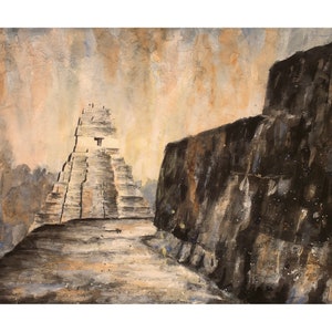 Watercolor landscape Tikal ruins Guatemala travel essentials trending now handmade item Mayan temple giclee  Central America decor (print)