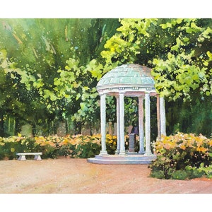 Painting of Old Well- University of North Carolina (UNC) Chapel Hill, NC.  Chapel Hill watercolor.  Art Chapel Hill UNC landscape  (print)