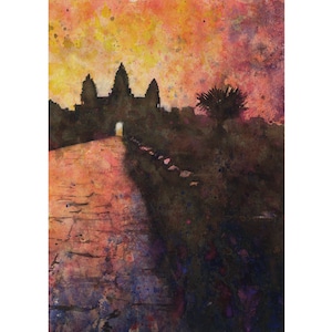 Angkor Wat skyline ruins Cambodia fine art watercolor painting archaeology SE Asia travel essentials handmade item art for house (giclee)