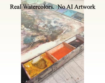 イタリア、フィレンツェのヴェッキオ橋を描いた水彩画（オリジナル作品