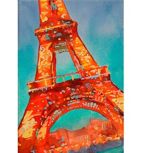 Eiffel Tower sunset in Paris, France-watercolor painting. Eiffel Tower painting Eiffel Tower watercolor home decor Paris fine art (print)