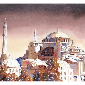 Hagia Sophia Watercolor Art Print –Colorful Istanbul Landscape Painting, Turkey Wall Decor, Travel-Inspired Fine Art for Home (original)
