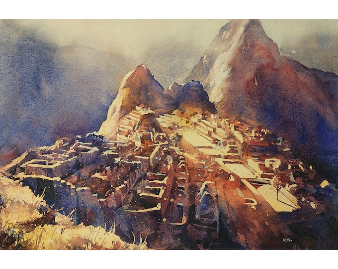 Quechua Woman in Plaza De Armas Cusco, Peru, Colorful Watercolor