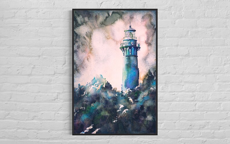 Currituck fyr Outer Banks NC dekor, North Carolina trendig väggkonst handgjord heminredning fyr giclée (tryck) bild 2