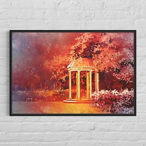 UNC Old Well-waterverfschilderij.  Fine art print University of North Carolina Old Well Tar Heels UNC Old Well artwork aquarel (afdrukken)