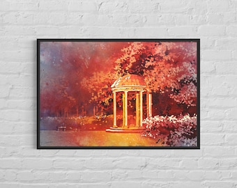 UNC Old Well-waterverfschilderij.  Fine art print University of North Carolina Old Well Tar Heels UNC Old Well artwork aquarel (afdrukken)