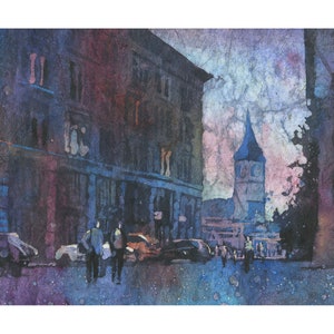 Zurich Skyline Watercolor Painting: Original Handmade Switzerland Art
