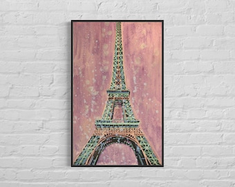 Landscape painting Eiffel Tower Paris France trendy wall art, watercolor Parisian French home decor handmade item travel essential (print)