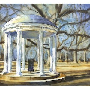 UNC Old Well-schilderij. University of North Carolina Old Well fine art aquarel schilderij- Chapel Hill, NC. UNC-fotohuisdecoratie (afdruk)