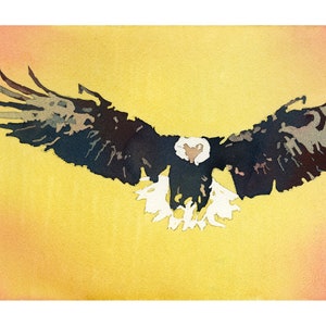 Eagle watercolor painting bald eagle colorful wall art bird trendy wall decor bright interior design painting sunset landscape (original)
