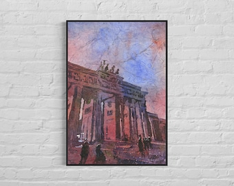 Arte colorido Puerta de Brandenburgo Berlín Alemania acuarela batik paisaje hecho a mano artículo regalo de viaje tendencia ahora decoración (pintura original)