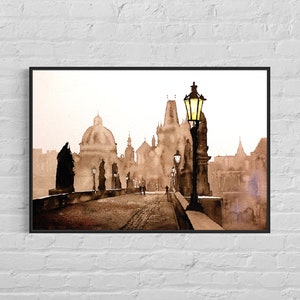 St. Charles Bridge in city of Prague- Czech Republic. Art watercolor painting Prague art home decor Czech Republic painting fine art (print)