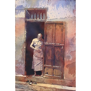 Buddhist Monk Watercolor Print: Luang Prabang Laos Travel Art