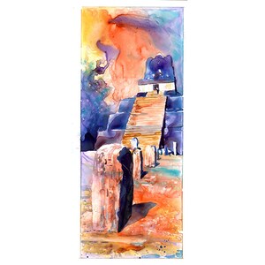 Tikal ruins Guatemala Mayan Watercolor landscape archaeology colorful wall art travel essentials handmade item trending giclee (art print)