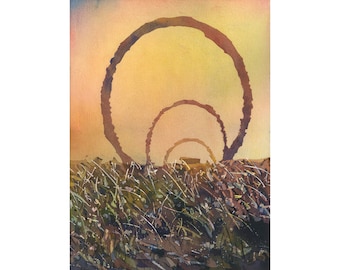Sunset watercolor statue at Raleigh NC Greenway artwork sunset painting watercolor home decor NC Raleigh Museum fine art giclee (print)