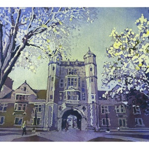 University Michigan watercolor painting Ann Arbor MI,  fine art print U of M Law School Michigan Wolverine artwork Ann Arbor decor (print)
