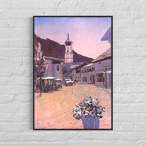 Garmisch Partenkirchen Bavaria Germany watercolor landscape painting