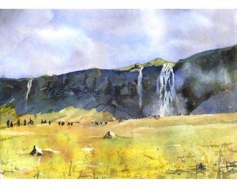 Seljalandsfoss Iceland Watercolor Print: Nordic Landscape Art
