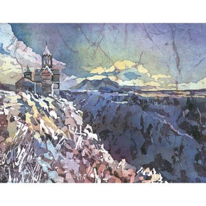 Armenia Saghmosavank Monastery Original Art Landscape Watercolor Gorge Architecture Wall Historical Batik Painting Decor Travel Essential