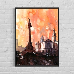 Barcelona Spain skyline watercolor painting art for house