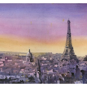 Watercolor painting Eiffel Tower Paris France sunset art, French decor Paris wall art French landscape travel poster Eiffel Tower (print)