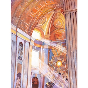 St. Peter&#39;s Basilica-Vatican, Rome (Italy) St. Peters Basilica Watercolor painting St Peters Vatican City Italy painting Rome art (print)