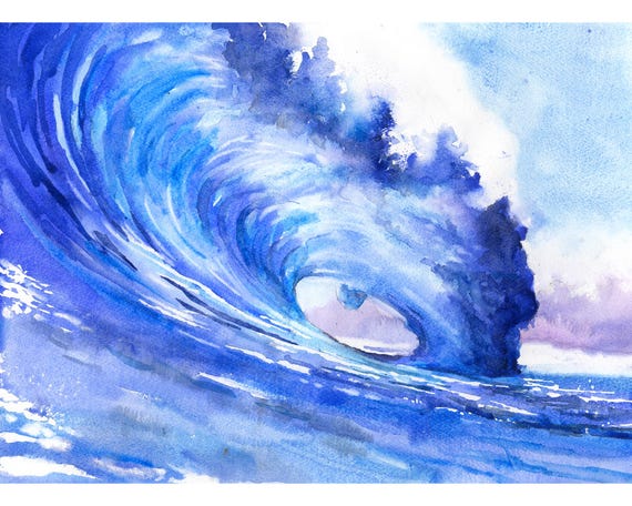 海の波の水彩画：沿岸航海アートプリント - Etsy 日本