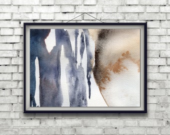 Printable wall art.  Digital download of abstract watercolor painting. Orange/brown and blue art abstract painting orange artwork wall