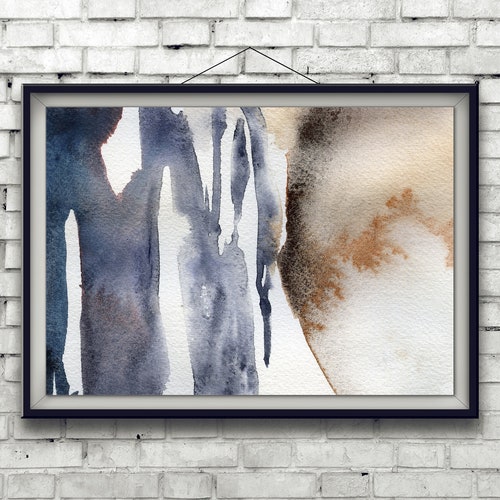 Blue Brown Abstract Painting PRINTABLE Wall Art Set of 2 Etsy