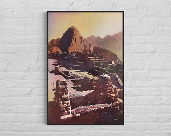 Colorful home decor Machu Picchu Sacred Valley Peru watercolor, Peruvian watercolor painting South America Inca Trail archaeology (print)