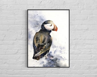 Puffin in Iceland art.  Watercolor painting Puffin Iceland bird decor fine art painting Iceland artwork bird decor puffin artwork (print)