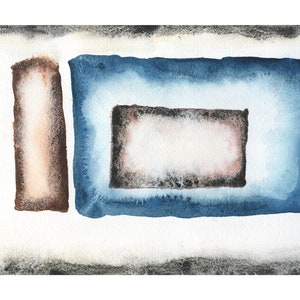 Watercolor painting geometric abstract trendy wall art, watercolor abstract home decor blue red artwork geometric house wall art modern