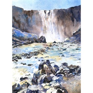 Dipinto di paesaggio con cascata colorata in Islanda, stampa artistica, arredamento per la casa islandese, regalo di inaugurazione della casa, articoli essenziali da viaggio, arte per la casa (stampa)