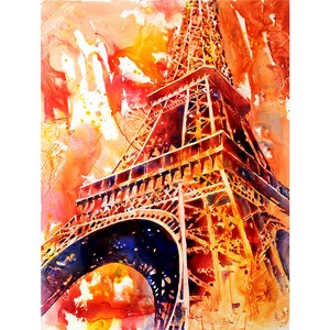 Watercolor painting Eiffel Tower Paris France sunset artwork, handmade item travel essentials art for house Parisian decor giclee (print)