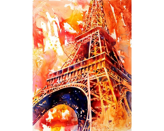 Tour Eiffel Au Coucher Du Soleil Peinture à Laquarelle Paris France Peinture à Laquarelle De Paris Art De Lart Eiffel Tour Aquarelle Art Coloré