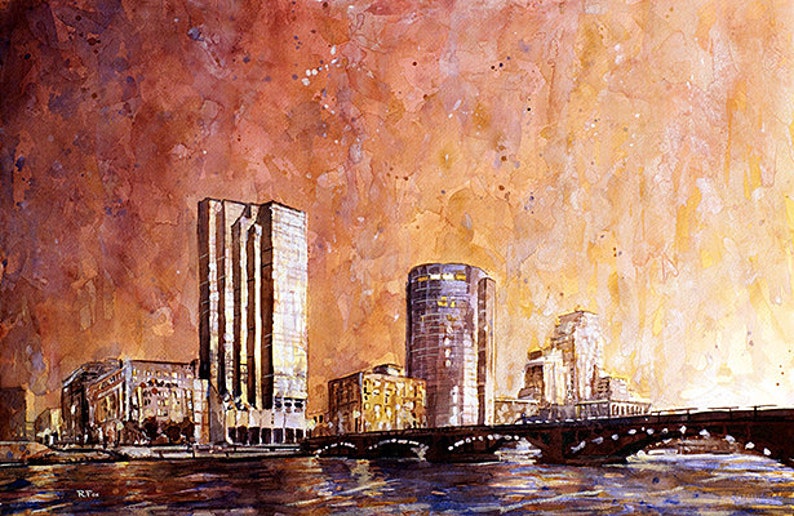 Grand Rapids Painting. Watercolor Painting of Sunset Over Etsy