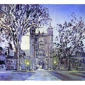 Watercolor painting University Michigan Law School Ann Arbor, MI college dorm room decor handmade item trendy art interior design (print)